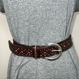 Brighton Carved Floral Pattern Leather Belt  Size Large Dark Brown